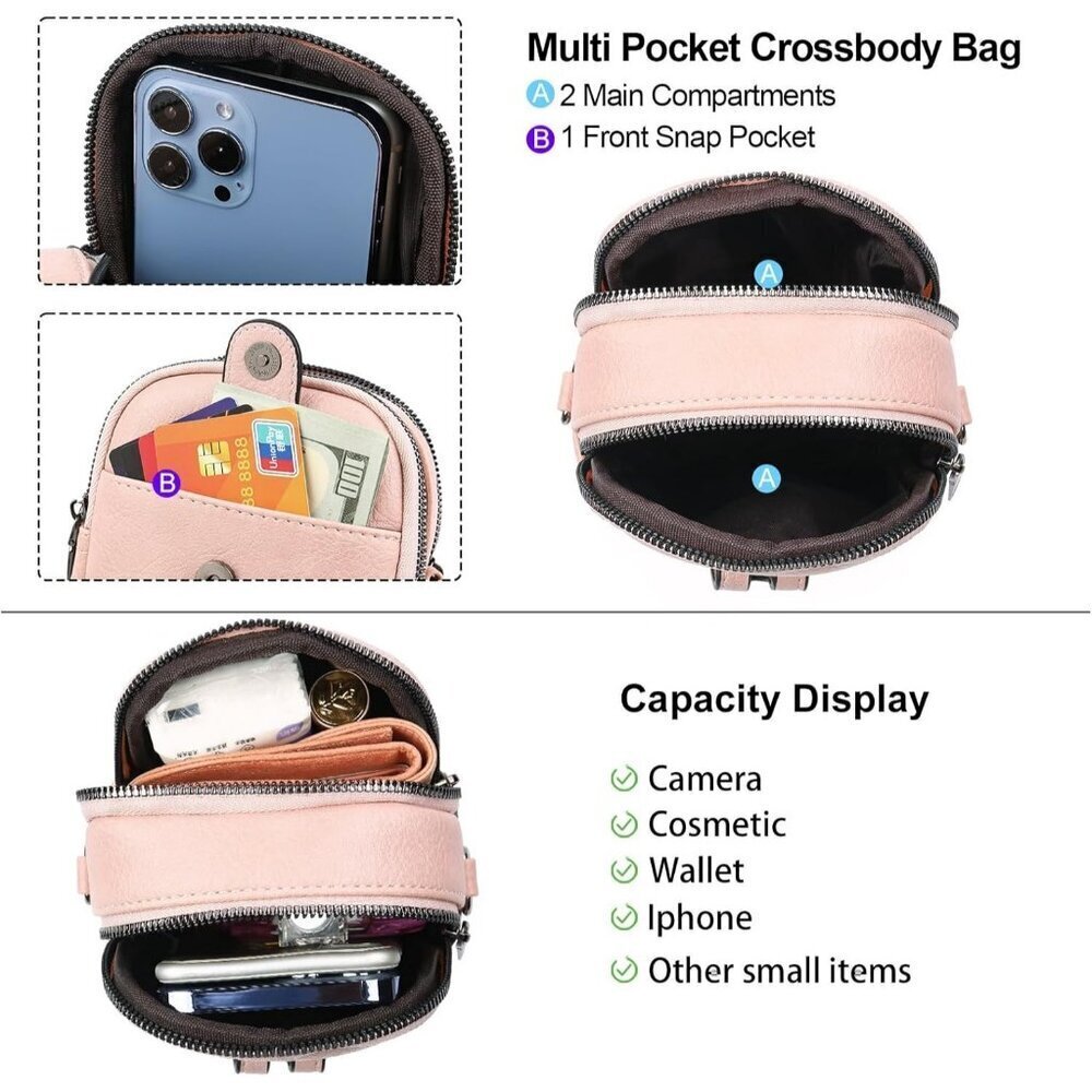 Women Y01 Pink Phone Purse Crossbody Bags for Small Travel Wallet Touch Screen - Picture 2 of 7